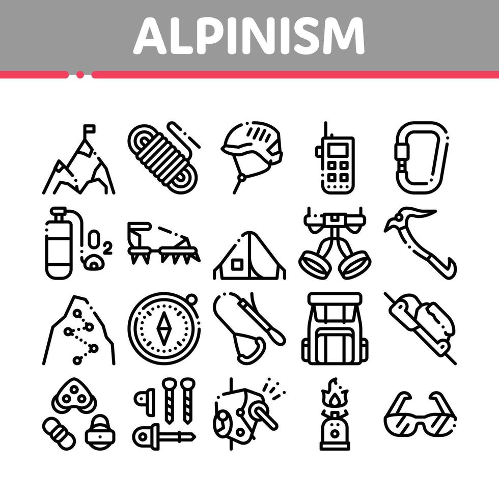 Alpinism Collection Elements Vector Icons Set