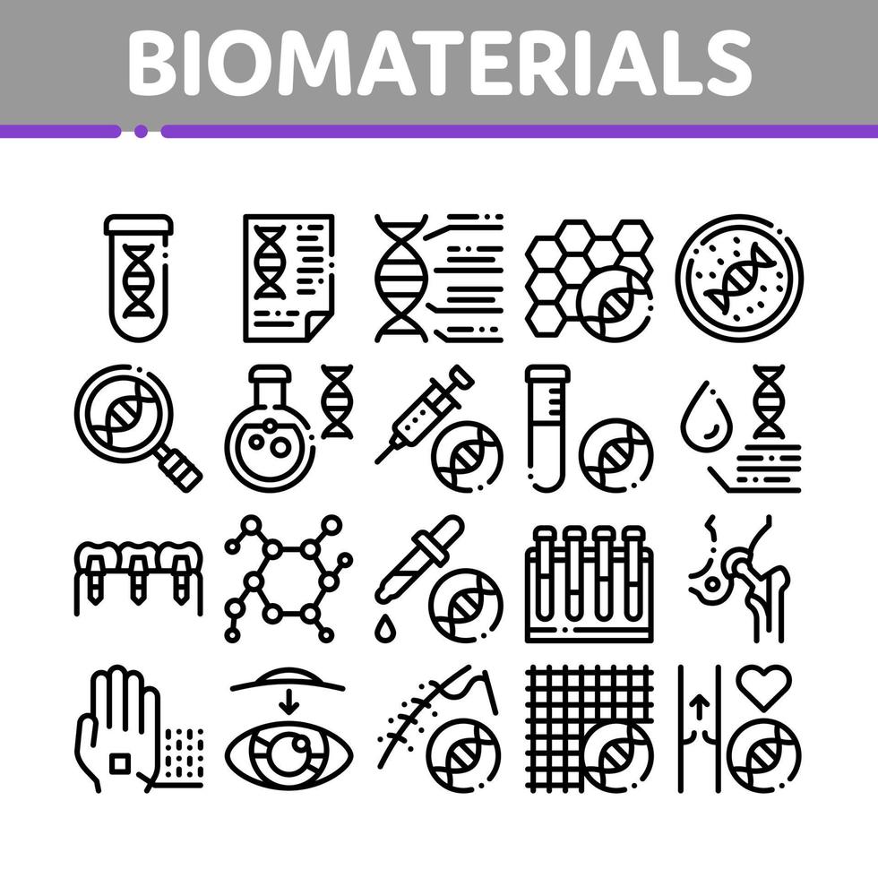 conjunto de iconos de vector de elementos de colección de biomateriales