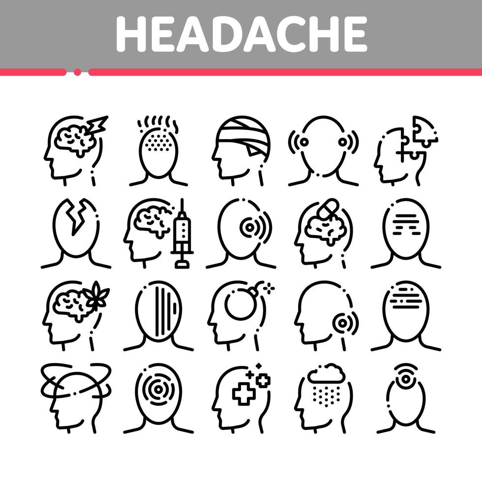 Headache Collection Elements Vector Icons Set