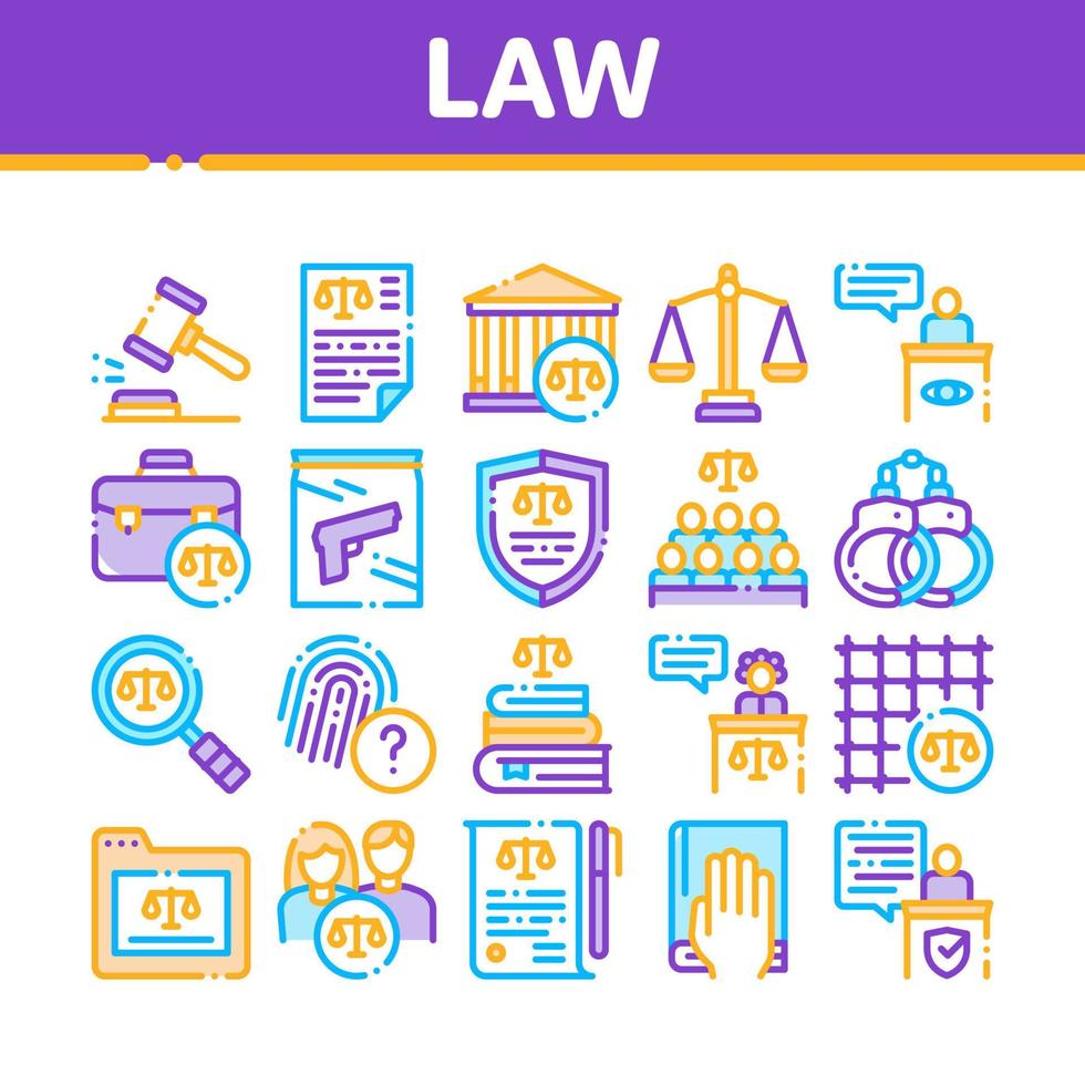 Law And Judgement Collection Icons Set Vector