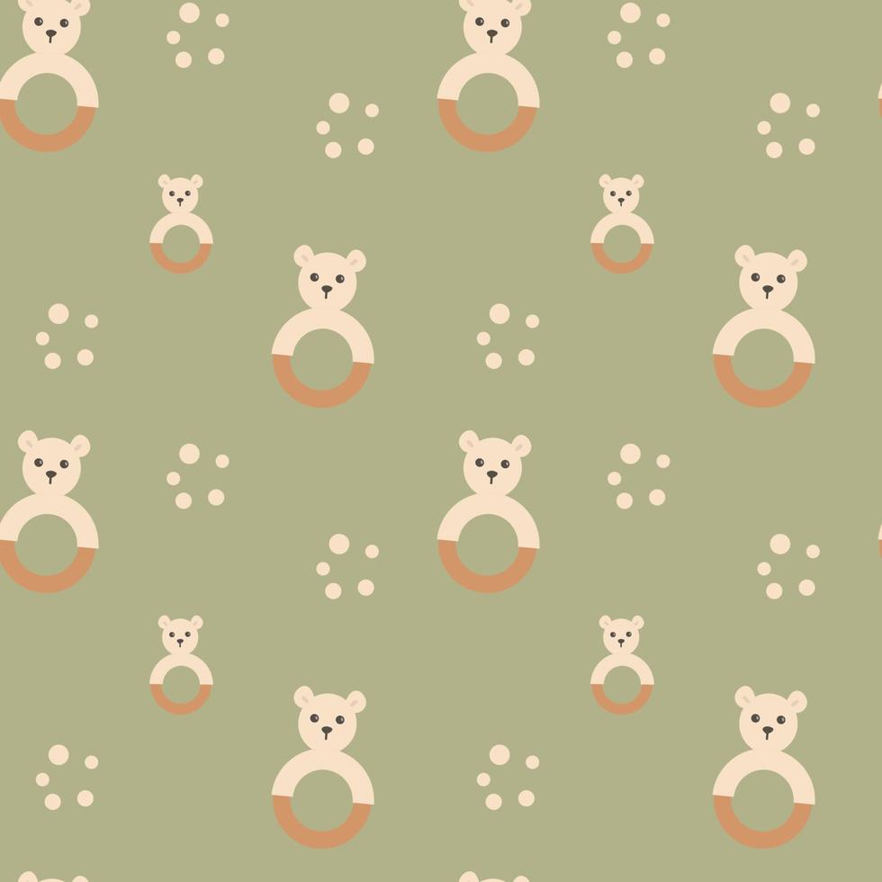 Seamless pattern. Pastel green colors. baby rattle bear. Also for printing on paper and fabric. vector