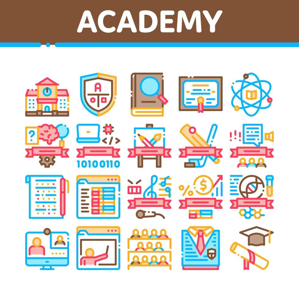 conjunto de iconos de la colección educativa de la academia vector