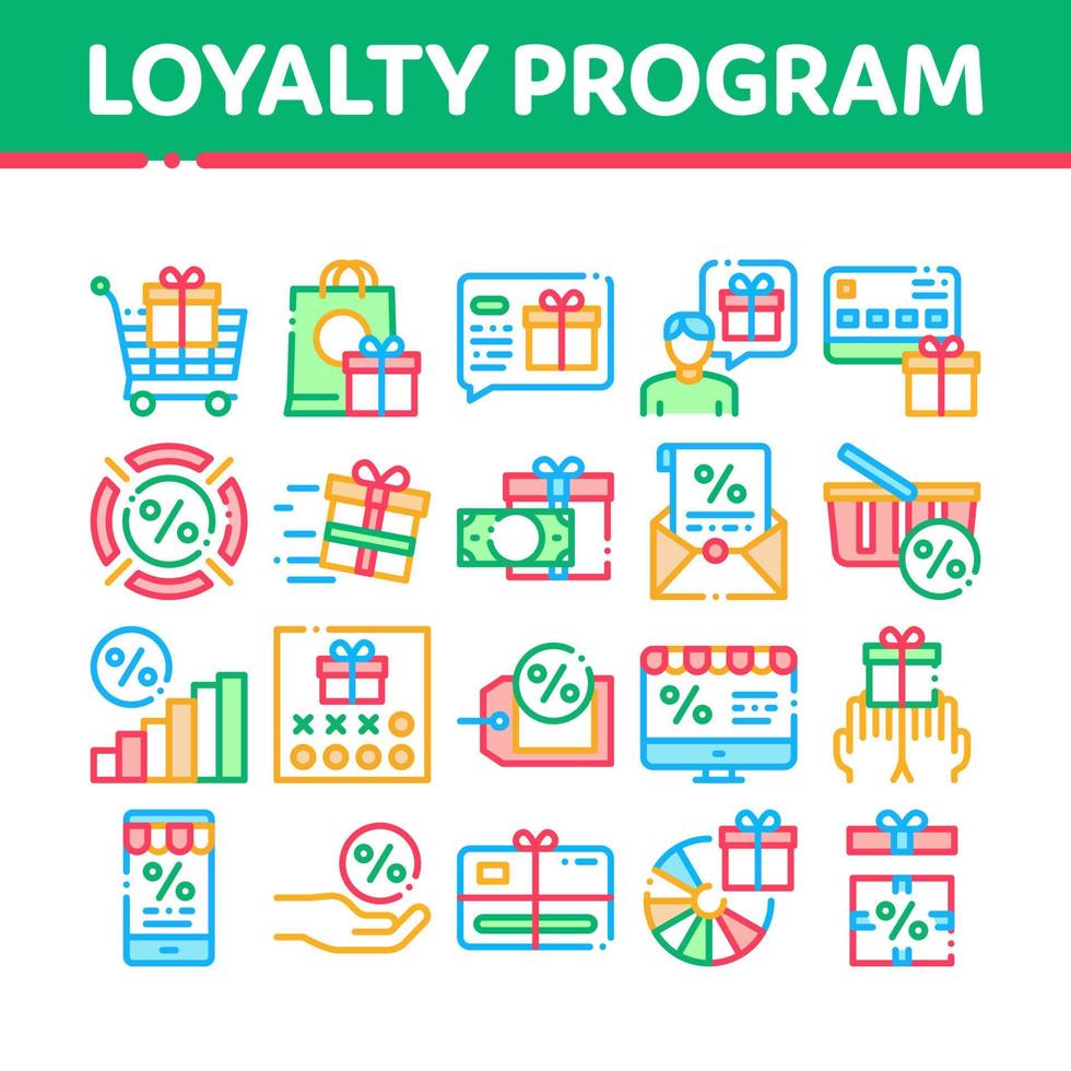 Loyalty Program For Customer Icons Set Vector