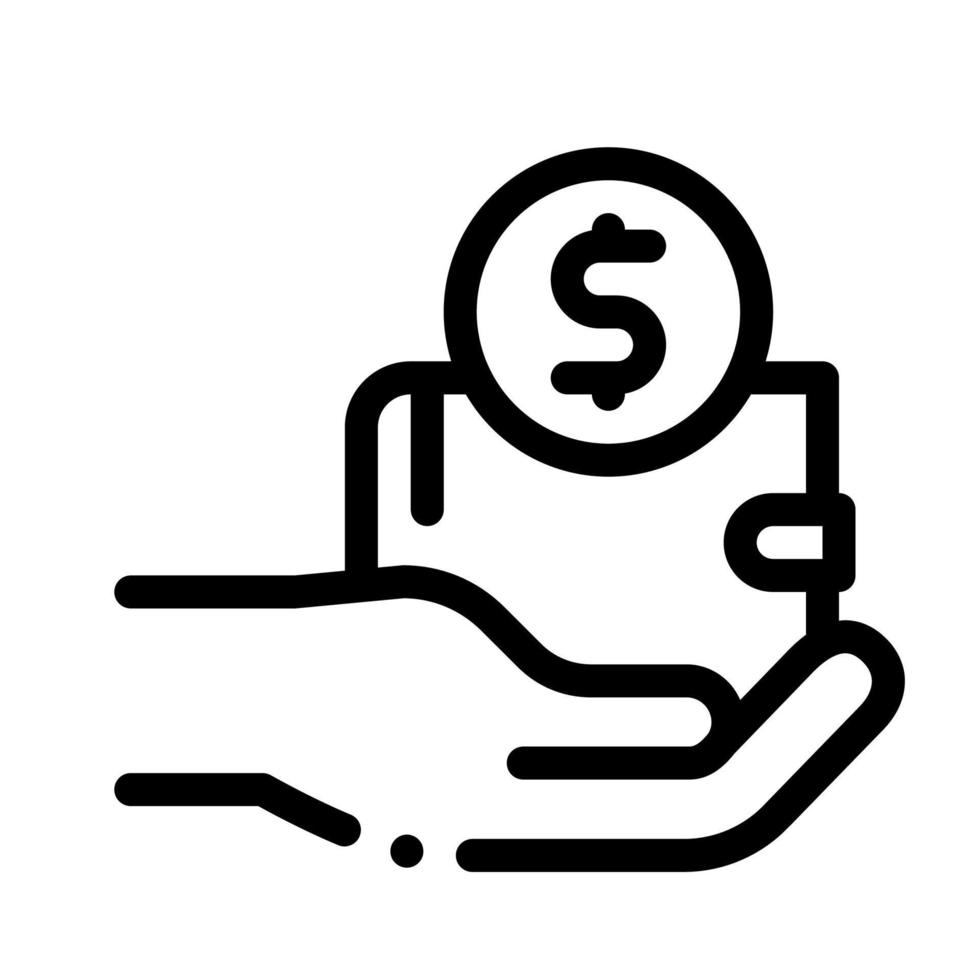 la mano sostiene la billetera con la ilustración del contorno del vector del icono del dinero