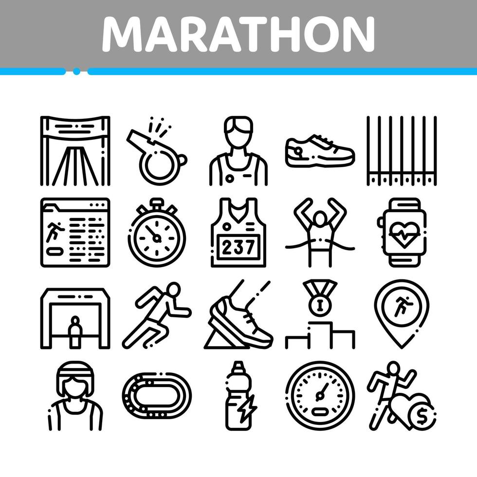 conjunto de iconos de elementos de colección de maratón vector