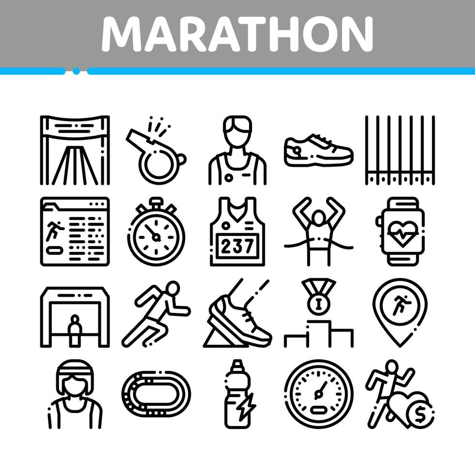 Marathon Collection Elements Icons Set Vector