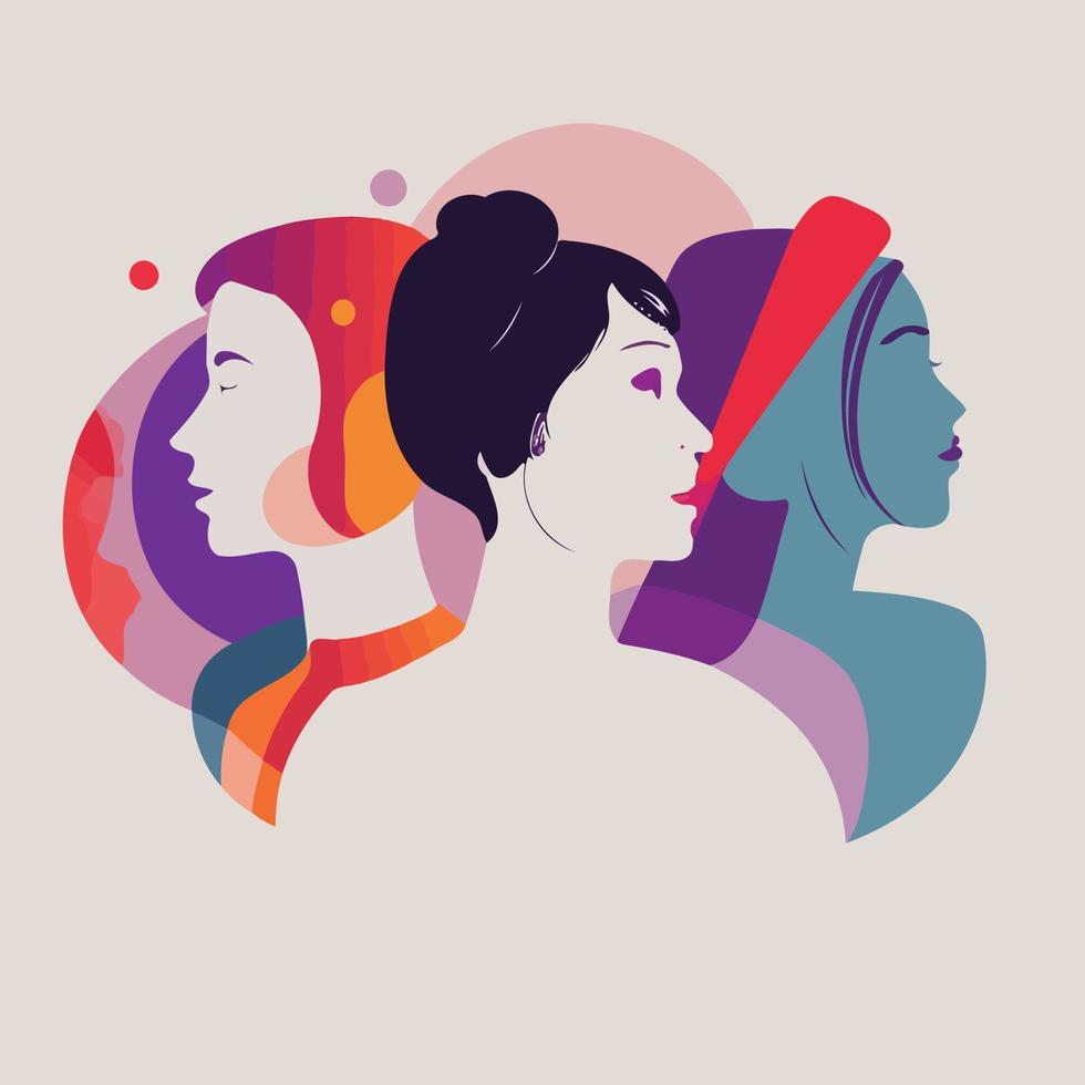 grupo de mujeres adultas que ilustran el día internacional de la mujer con personajes ficticios vector