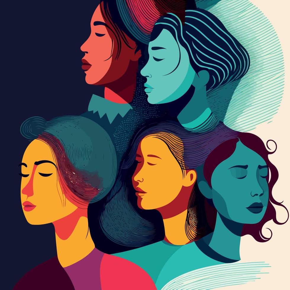 group of adult women illustrating international women's day with fictional characters vector