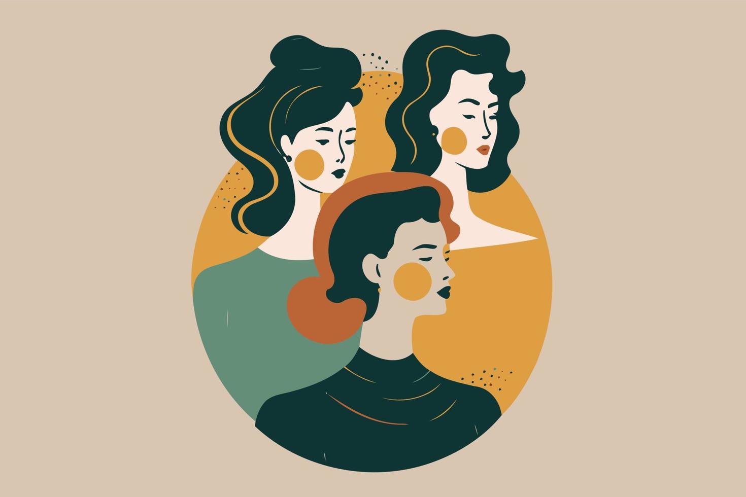 un grupo de mujeres adultas que ilustran el día internacional de la mujer con personajes ficticios vector