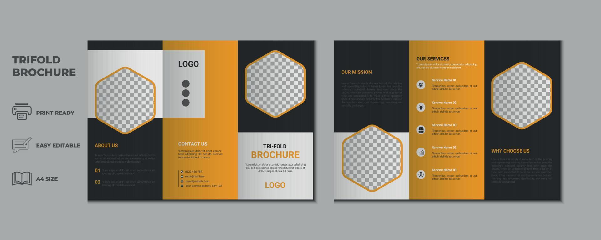 trifold brochure proposal Leaflet Flyer annual report magazine cover page three fold layout booklet company profile portfolio vector template and advertise presentation design