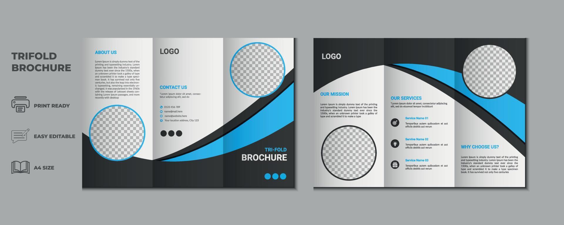 trifold brochure proposal Leaflet Flyer annual report magazine cover page three fold layout booklet company profile portfolio vector template and advertise presentation design