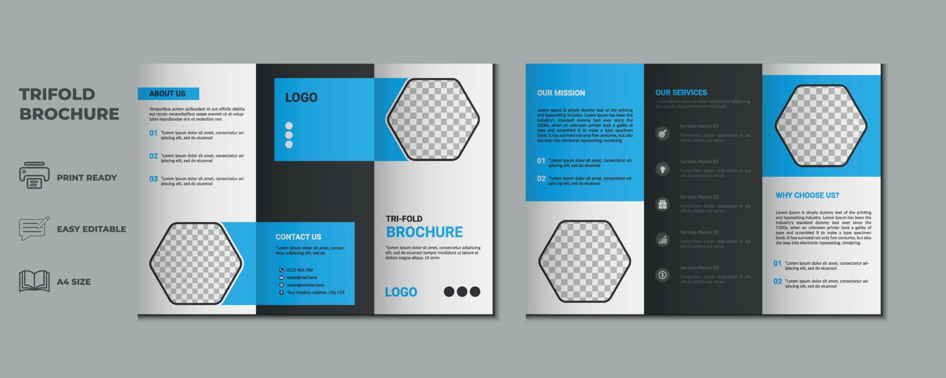 trifold brochure proposal Leaflet Flyer annual report magazine cover page three fold layout booklet company profile portfolio vector template and advertise presentation design