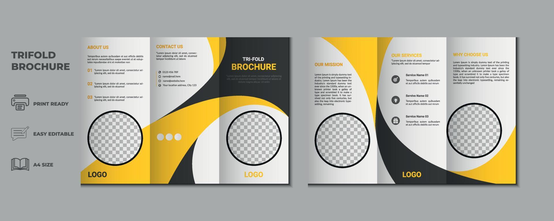 trifold brochure proposal Leaflet Flyer annual report magazine cover page three fold layout booklet company profile portfolio vector template and advertise presentation design