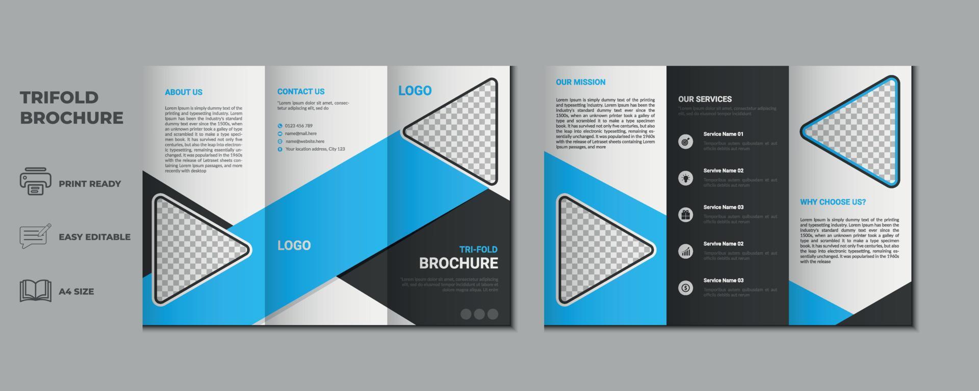 trifold brochure proposal Leaflet Flyer annual report magazine cover page three fold layout booklet company profile portfolio vector template and advertise presentation design