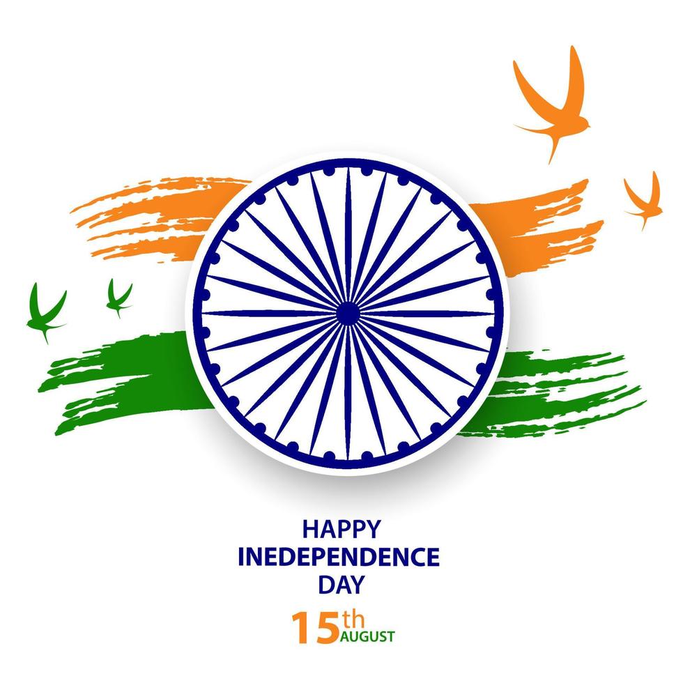 bandera nacional india con fondo de trazo de pincel de acuarela de chakra vector