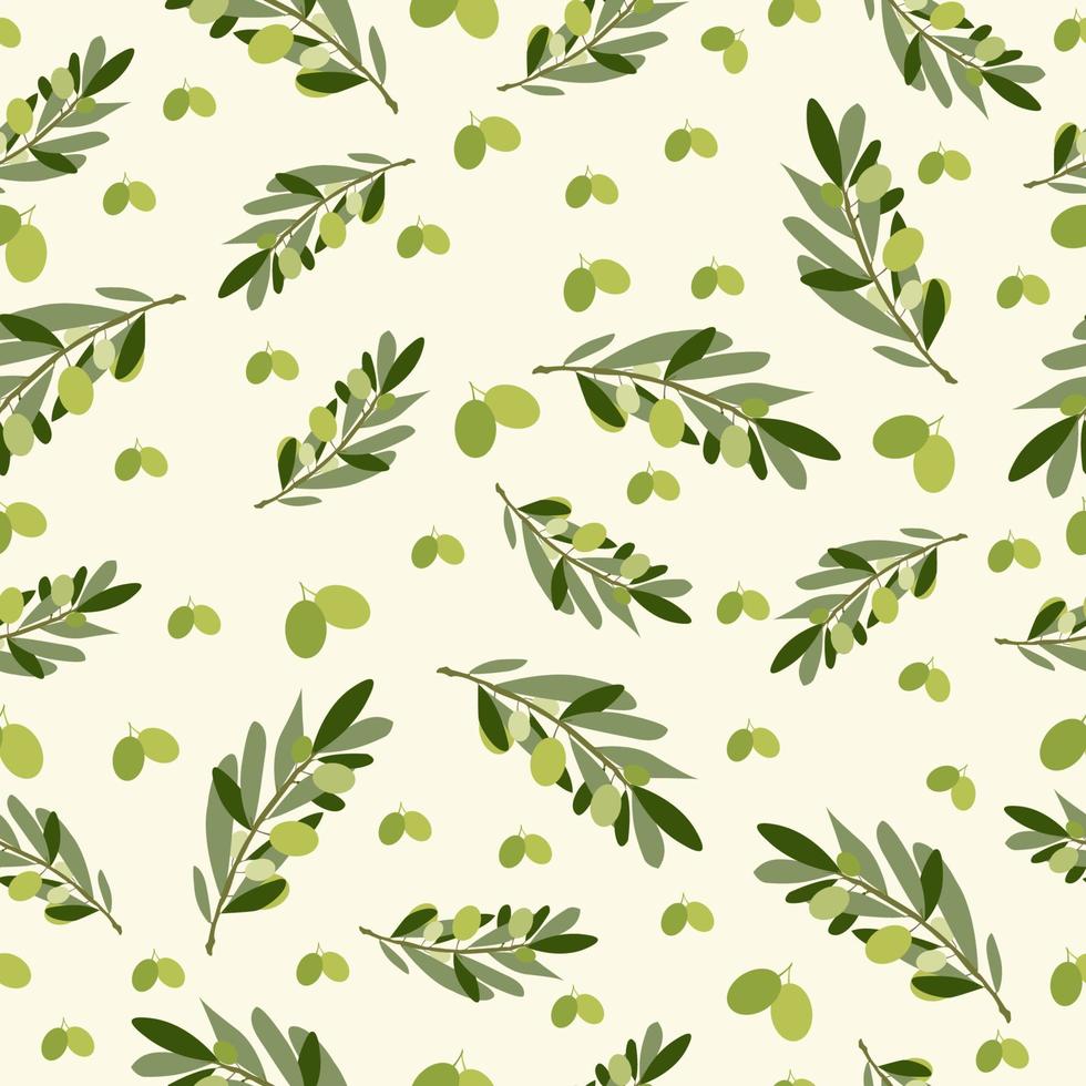 Vector seamless pattern of olive branches and leaves.