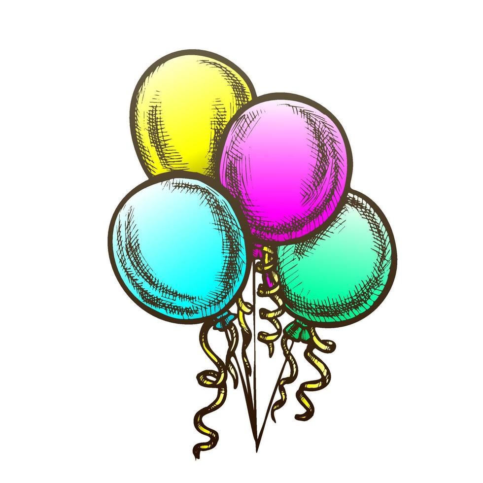 Balloons Bunch With Curled Ribbon Retro Vector