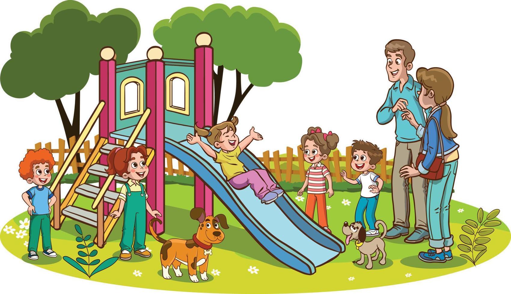 children and family playing in the playground vector