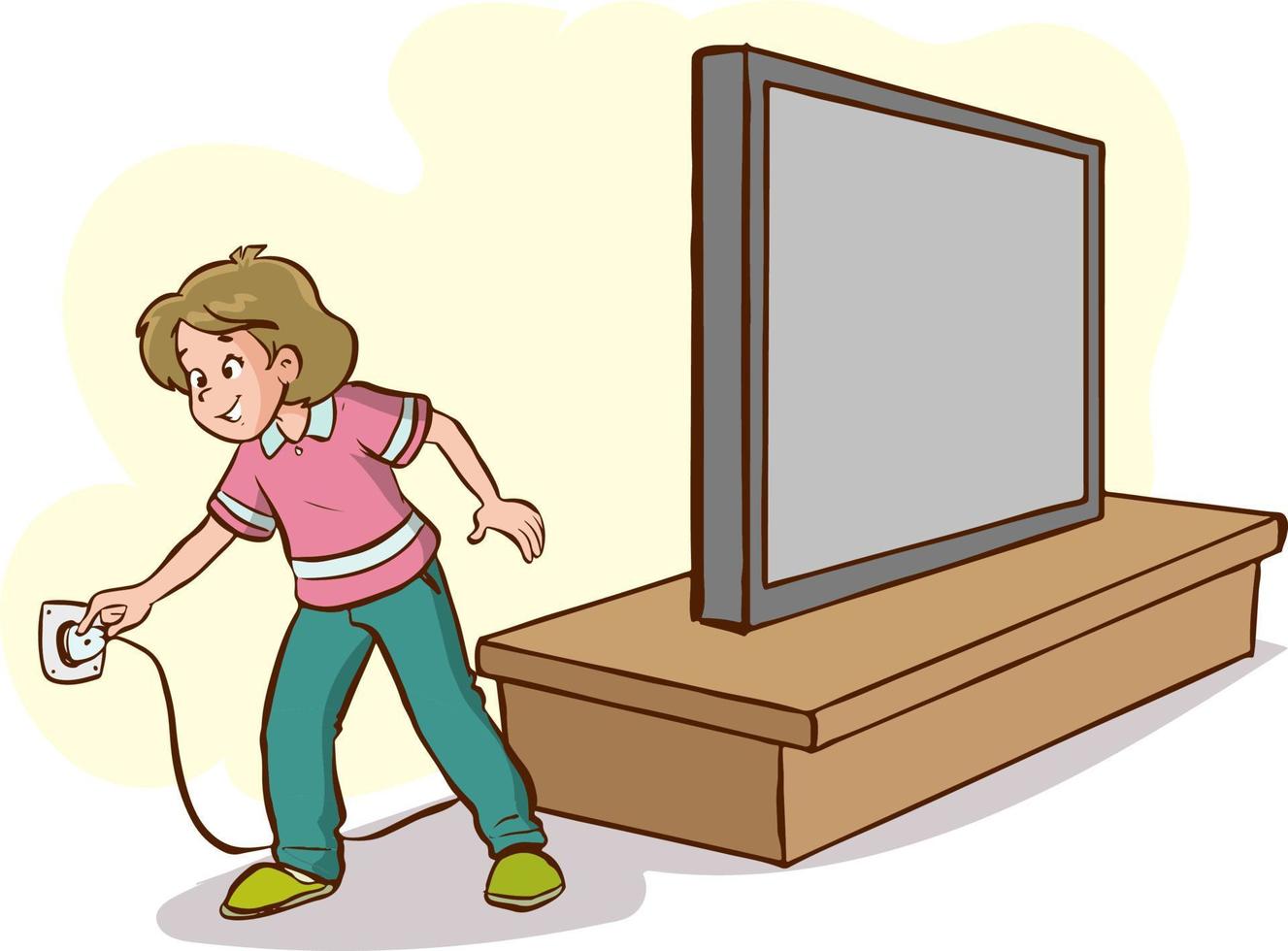 girl pull out the plug television cartoon vector