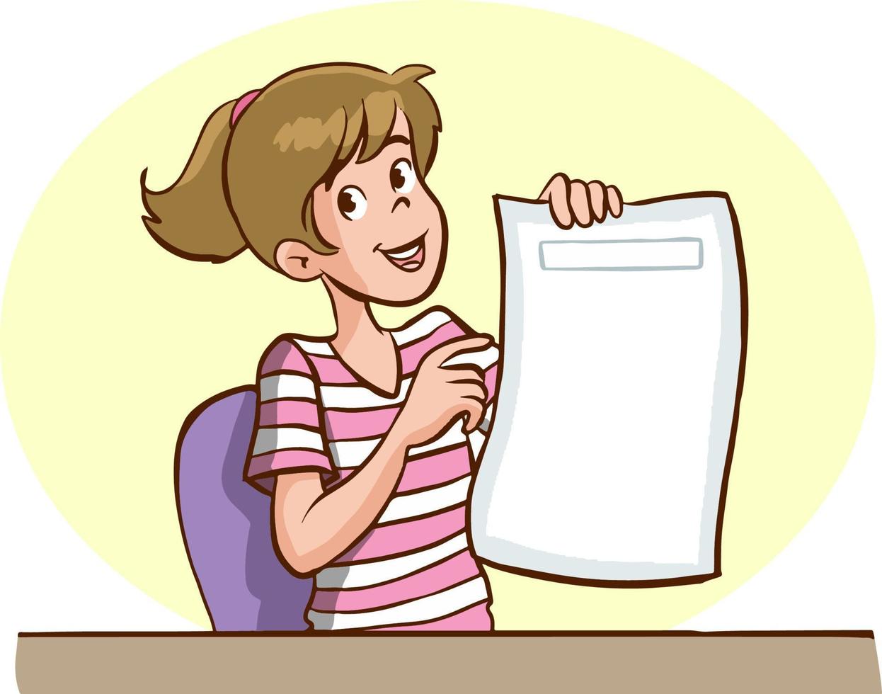 girl holding blank paper cartoon vector