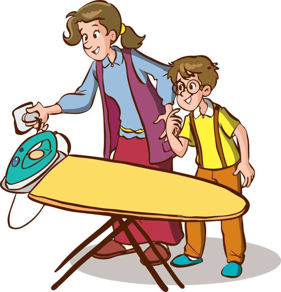woman unplug the iron from the socket cartoon vector