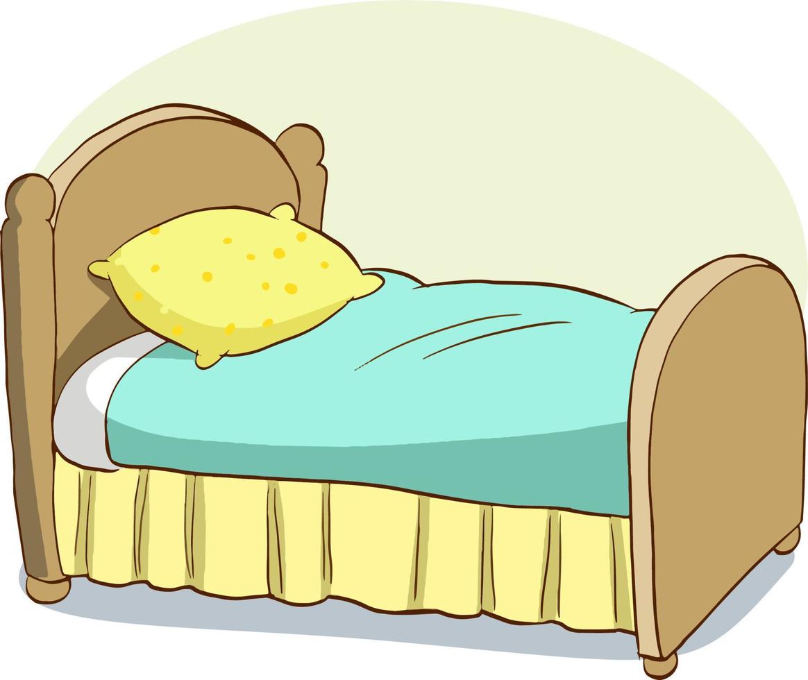 cama infantil cubierta con ropa de cama verde, ilustración vectorial plana aislada. vector