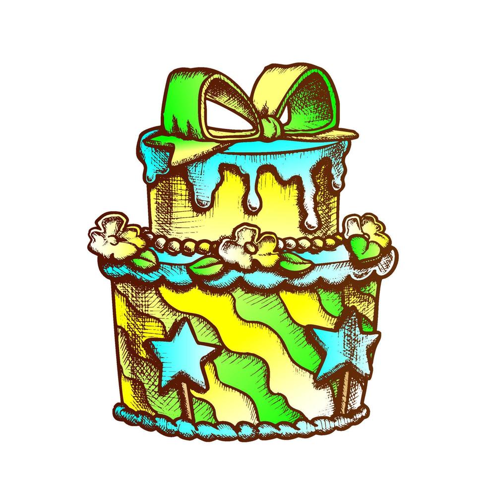 Birthday Cake Decorated With Bow Retro Vector