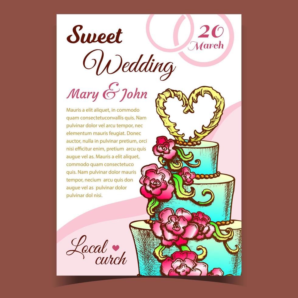 Cake Decorated Flowers And Heart Banner Vector