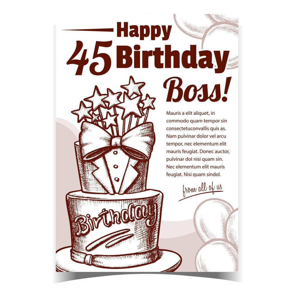 Birthday Cake Decorated In Suit Form Banner Vector