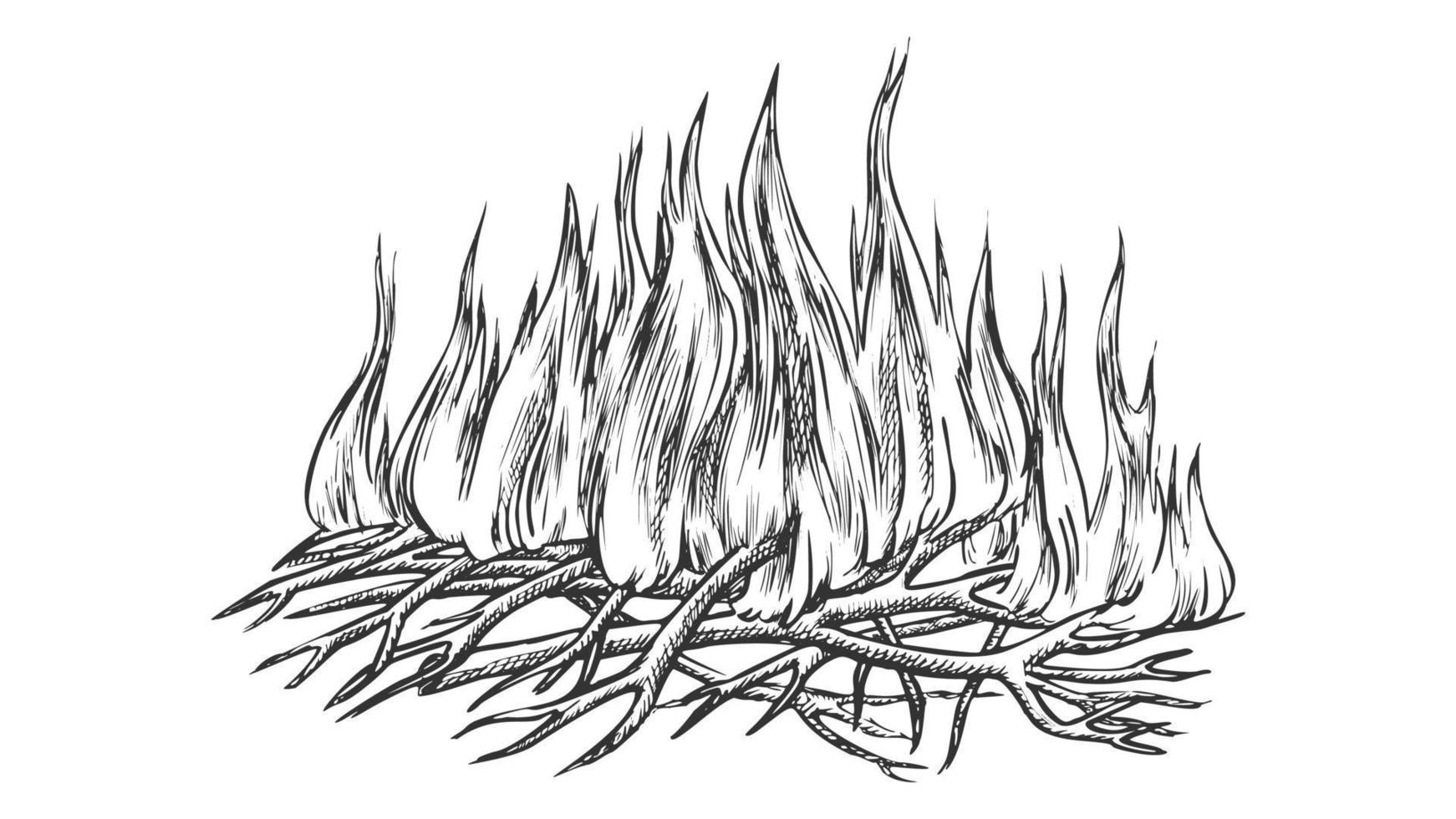 Traditional Burning Camping Fire Monochrome Vector