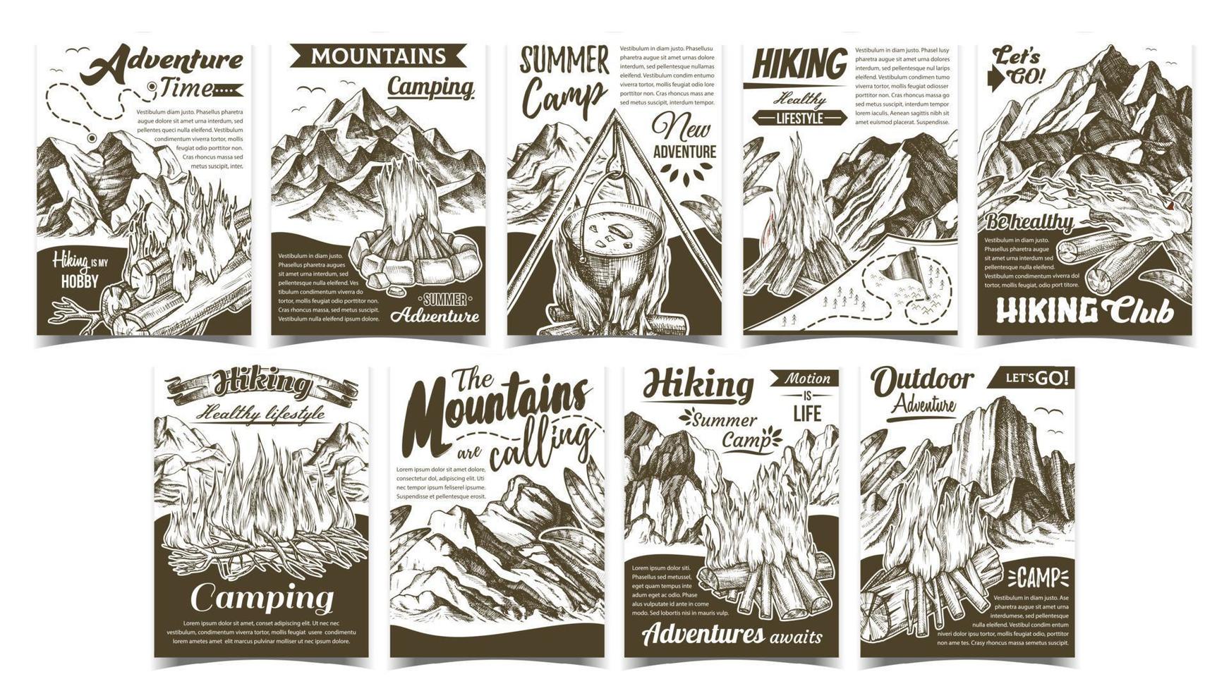 Hiking Summer Camp Advertising Banners Set Vector