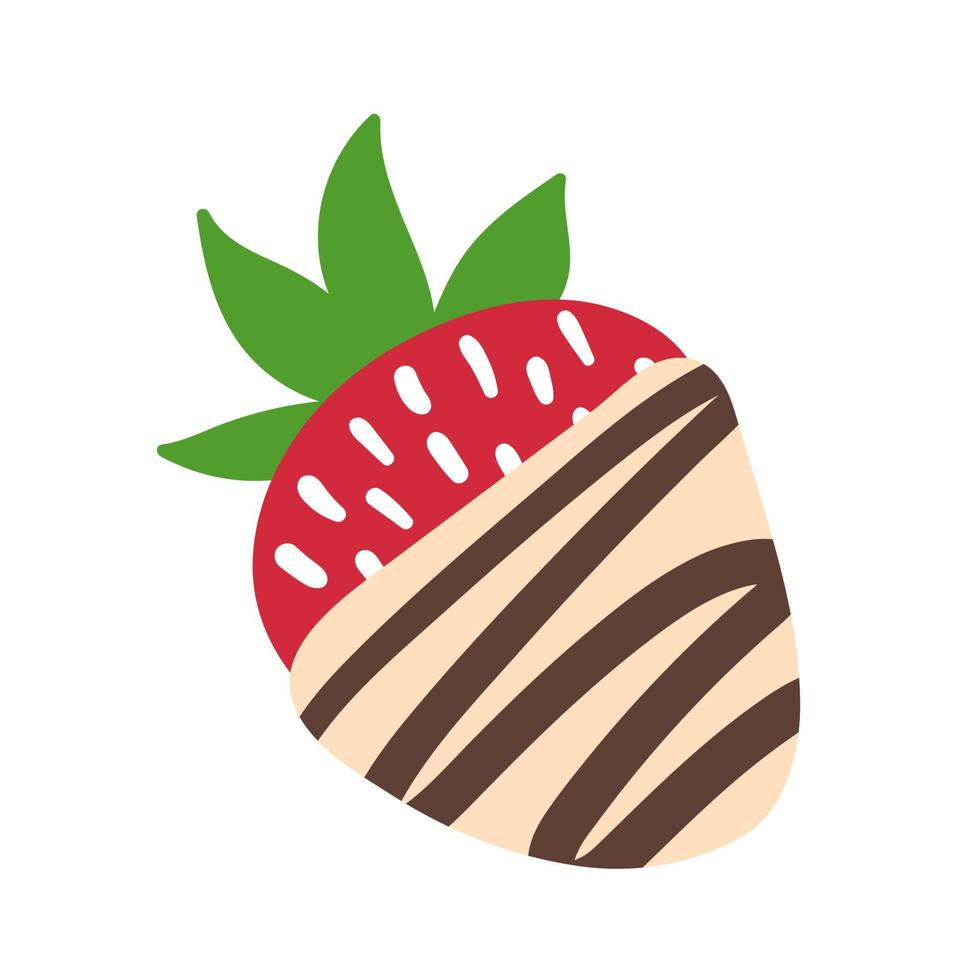 Strawberry in chocolate vector illustration. Hand drawn cartoon candy. Tasty strawberry in chocolate isolated.