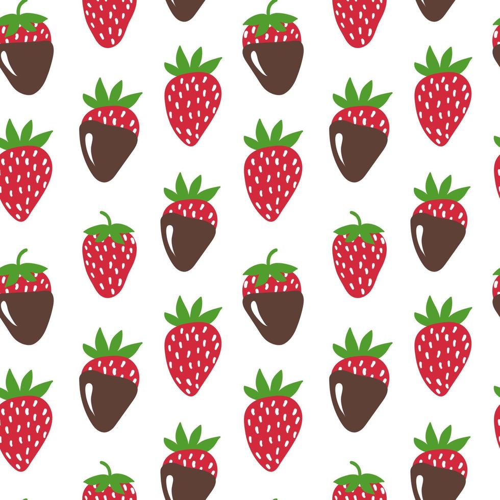 Strawberry seamless pattern. Vector strawberries in cartoon style. Bright colourful pattern with juicy berries. Design for textile, fabric, menu, room decor, greeting cards, wrapping paper.