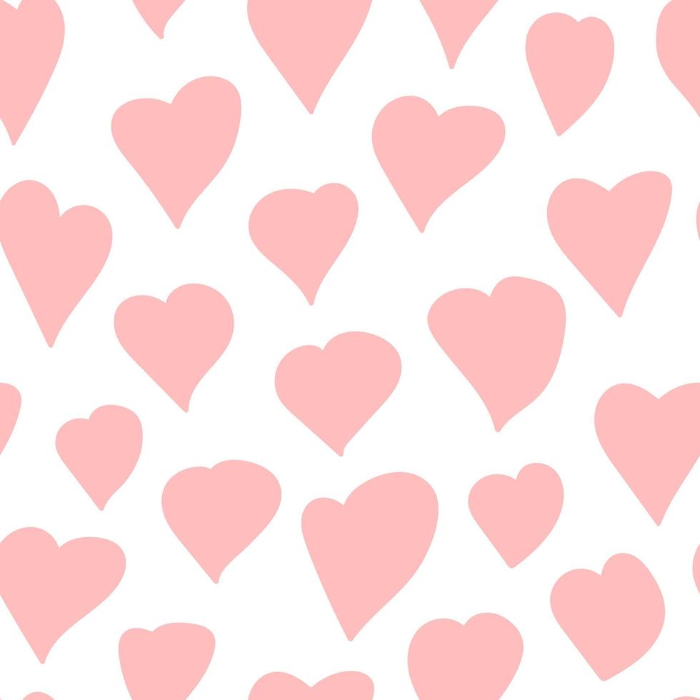 patrón vectorial de corazones rosas. diferentes tipos de corazones sobre fondo blanco. patrón transparente dibujado a mano. decoración del día de san valentín. vector