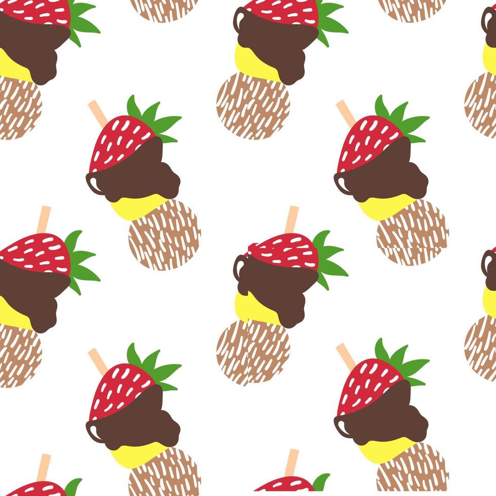 Canape seamless pattern. Vector canapes with cookie, chocolate and strawberry isolated on white background.