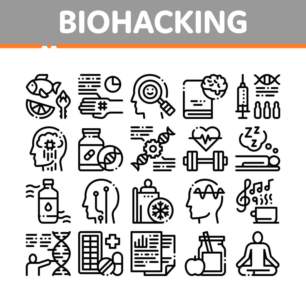 conjunto de iconos de elementos de colección de biohacking vector