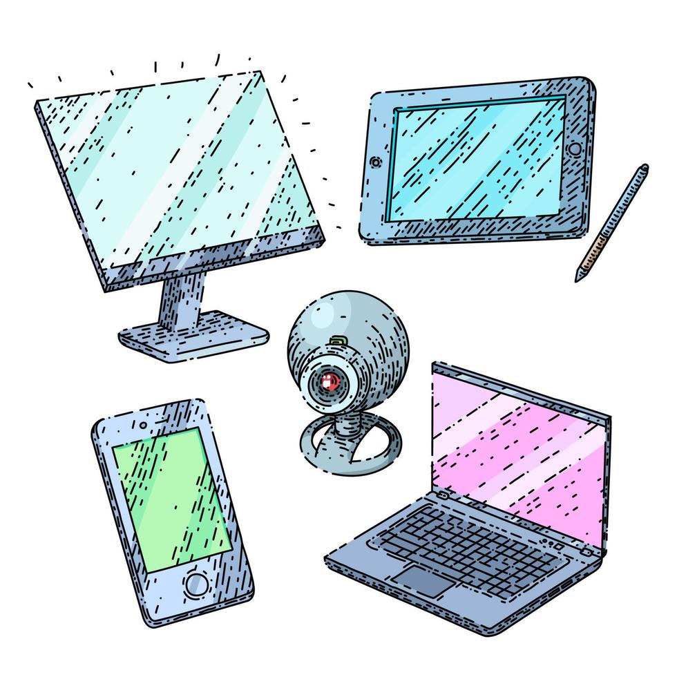 conjunto de tecnología de gadget boceto vector dibujado a mano