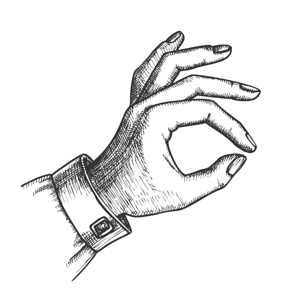 Girl Hand Gesture Okay Ok Approval Sign Ink Vector