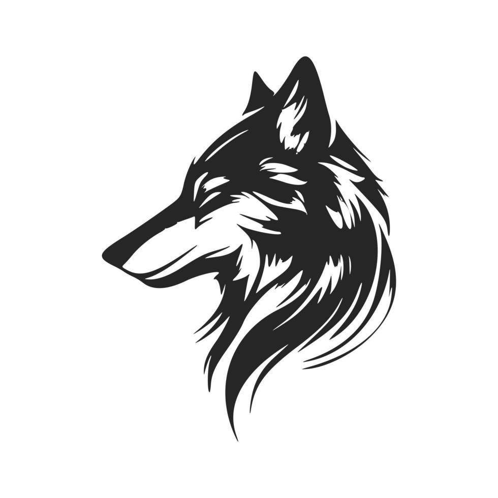 logotipo de vector de cabeza de lobo blanco y negro limpio y moderno.