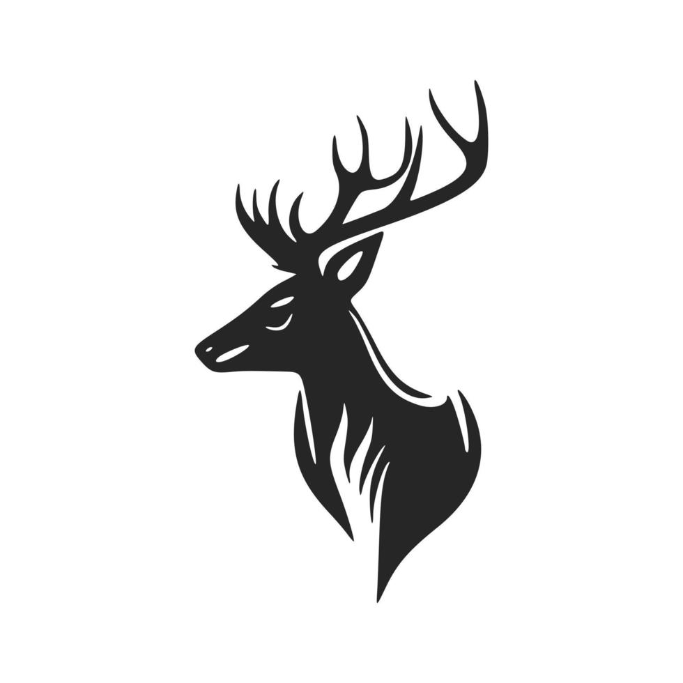 Minimalistic black and white vector logo for a technology company featuring a deer with big antlers.