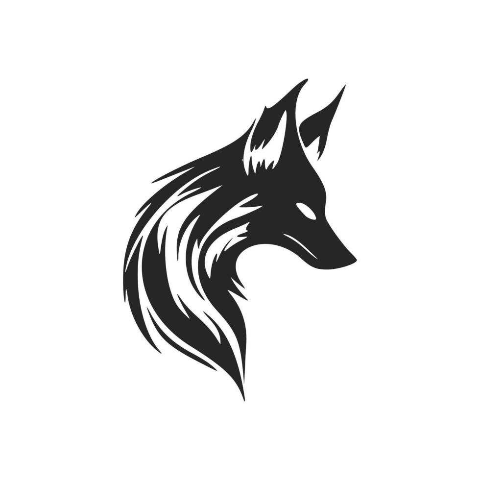 Minimalistic black and white vector logo with the image of a fox head.