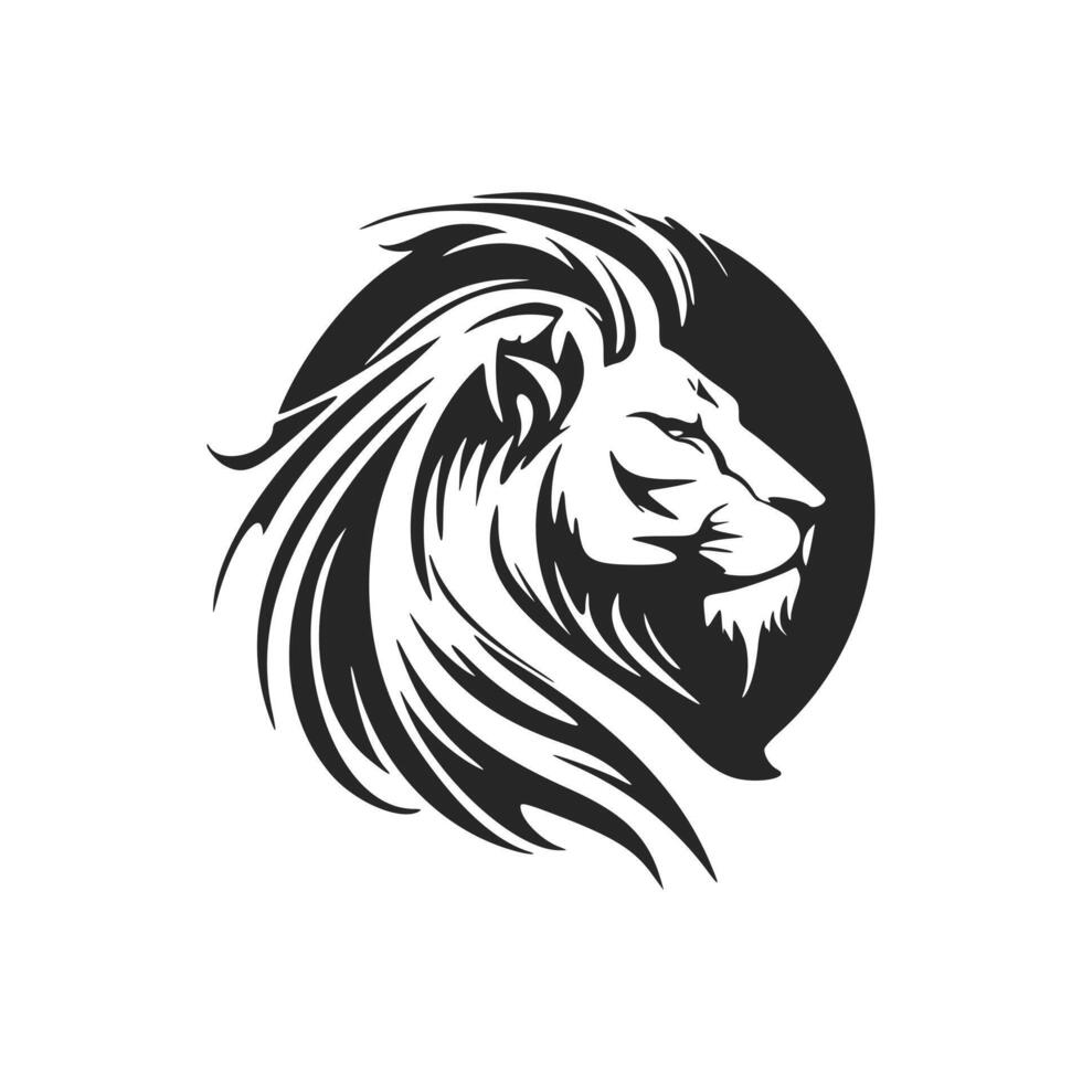 Clean and modern black and white lion head vector logo.