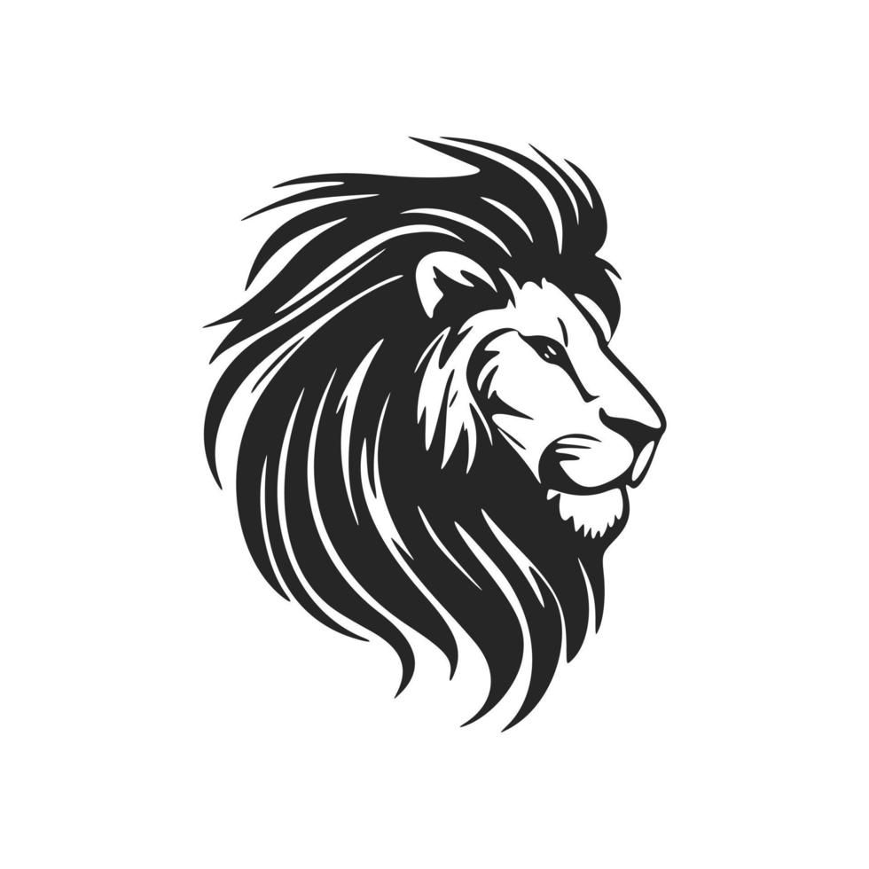 Minimalistic black and white vector logo with the image of a lion's head.