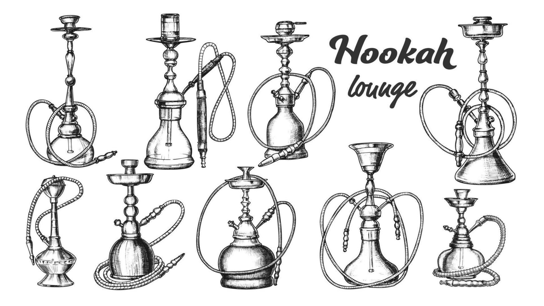 Collection of Different Hookah Set Ink Vector