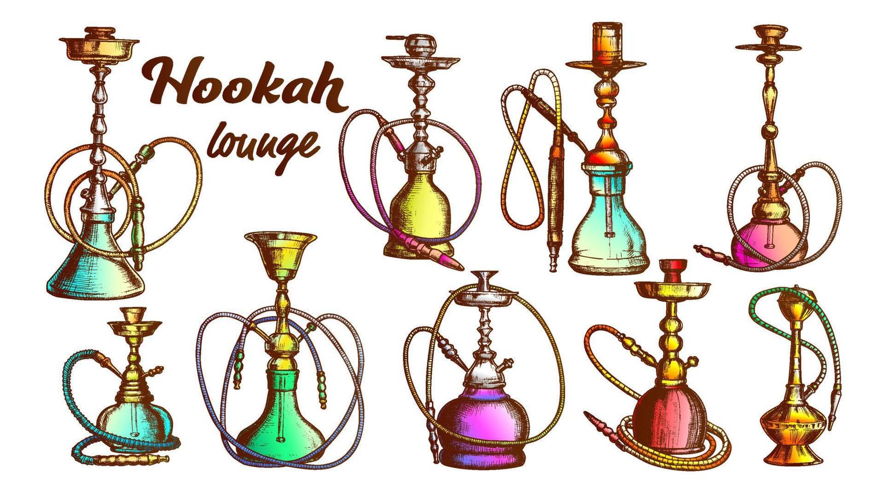 Collection of Different Hookah Set Ink Vector