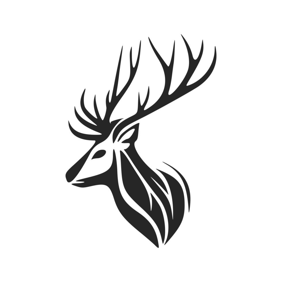 Minimalistic black and white vector logo depicting a deer with antlers.