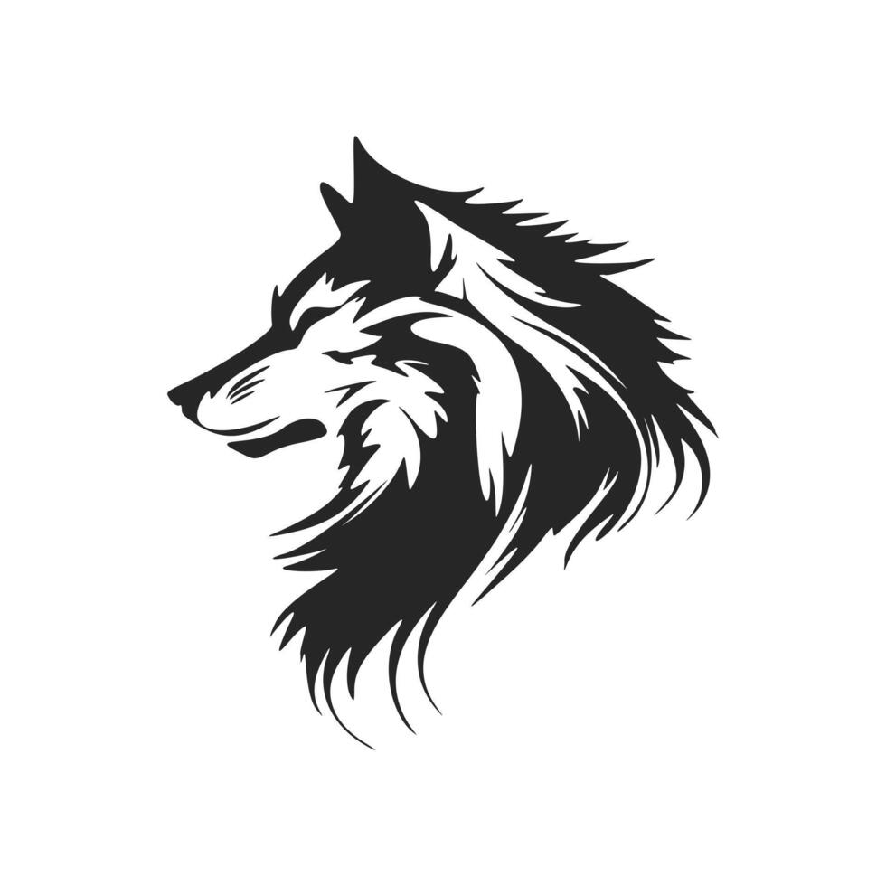 elegante diseño de logotipo de vector de lobo blanco y negro.