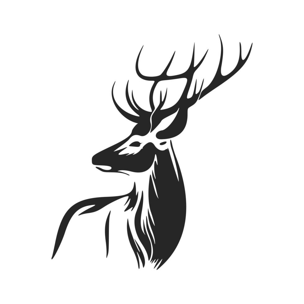 Stylish black and white vector logo design featuring a deer with antlers.