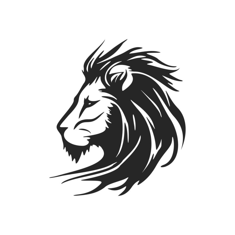 Simple and elegant black and white lion head vector logo.