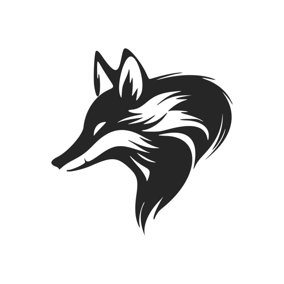 High contrast black and white fox head logo vector illustration.